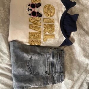 Girls' Sequin Cat Top and Camouflage Jeans Set